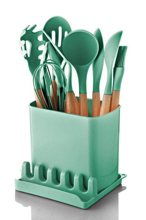 Hermia Set de Cucharas C-SLC1301 Verde con Mango de Madera de 13 Piezas Hermia Set de Cucharas C-SLC1301 Verde con Mango de Madera de 13 Piezas